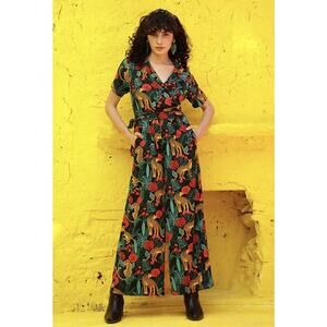 NWOT America & Beyond Jaguar Paradise Jumpsuit XL Animal Print Boho Wide Leg